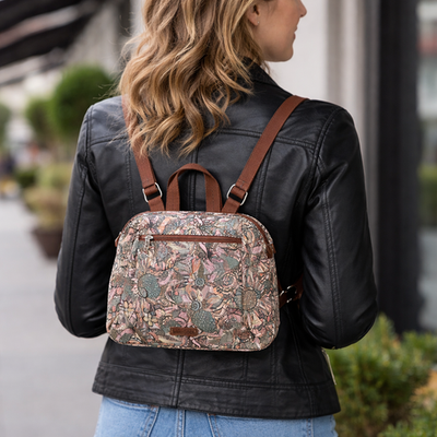 Sakroots Beige & Brown Patterned Canvas Backpack with Pink Accents Sakroots Backpack Floral Bags & Handbags for Women for sale  main image 2