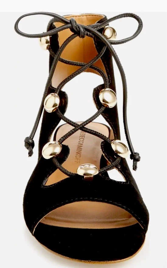 NEW REBECCA MINKOFF Sandals  8.5 Black Suede Kyla Ghillie  Lace-up Open Toe $110 - Image 4 of 4