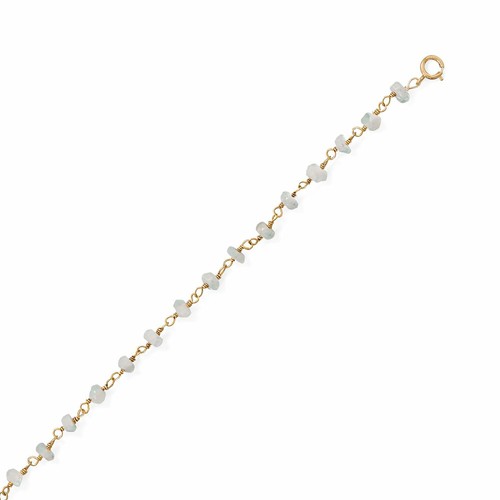 9.5"+1" Moonlight Glow Gold-Plated Rainbow Moonstone Anklet 925 Sterling Silver - Picture 2 of 2