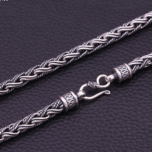 Huge Heavy Real 925 Sterling Thai Silver Braided Rope Chain Men