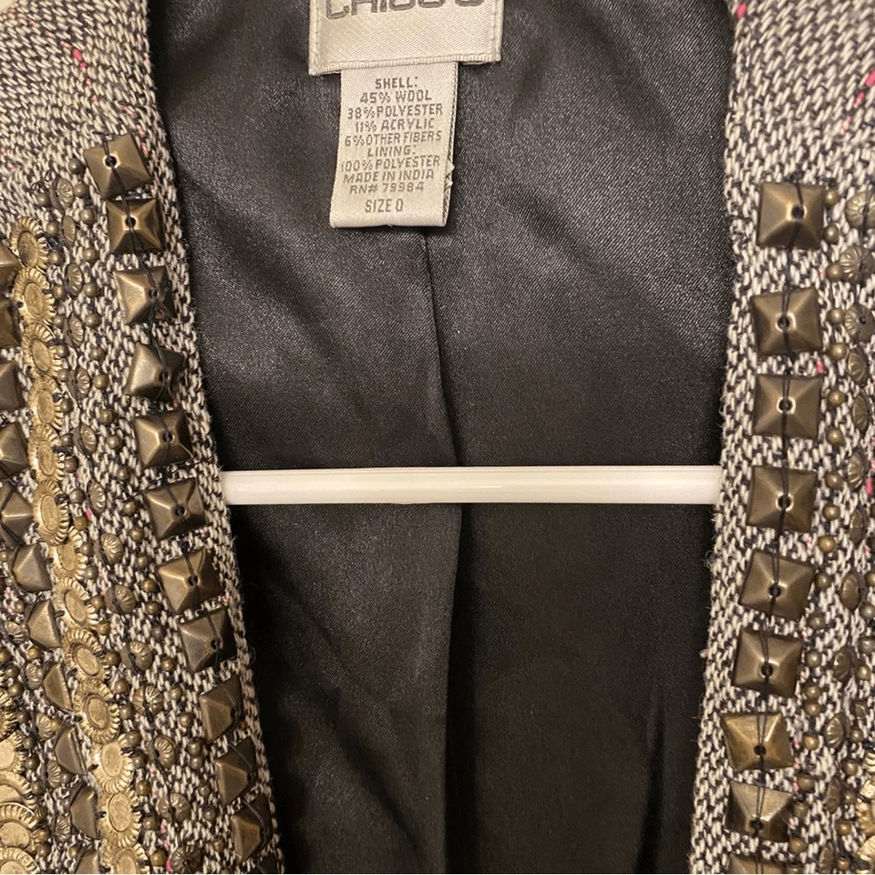 Chaleco Chicos Adornado Tachonado Cuentas Espiga Tweed Mezcla Lana Gris 0/S/4 Foto 3 de 4