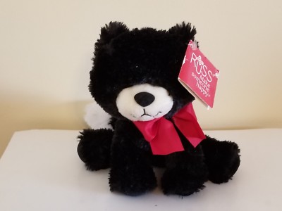 Russ Berrie Lil Winter Kitten Kitty Cat Black Red Bow Valentine Plush 