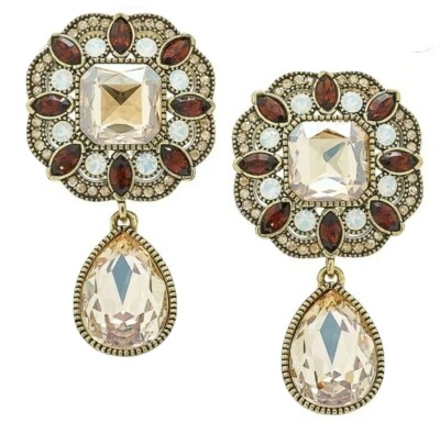 Heidi Daus ''Elegant Know How'' Crystal Drop Earrings-Omega Back-NEW-Orig. $199.98