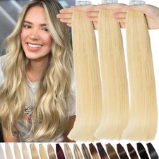 Straight Tape In Real Remy Human Hair Extensions Thick Full Head Skin Weft 60PCS