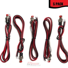 5 Pack Mini Valet Momentary Switch Red SPST Push Button OFF ON with Wires