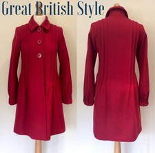 Theory Coat Red Size 10 Uk Wool Mix Button Pleated