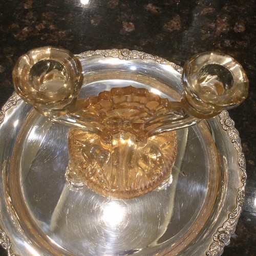 2 -Carnival Glass Iridescent Marigold Candle Holder, Jeanette Iris & Herringbone - Picture 7 of 7