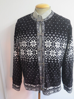 Vintage Croft & Barrow Strickjacke Schneeflockenmuster XL UK 16/18 Euro 44-46 schwarz