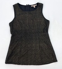 Banana Republic Dress womens 2 Gold Black Sheath A-Line Sleeveless Full Zip Back