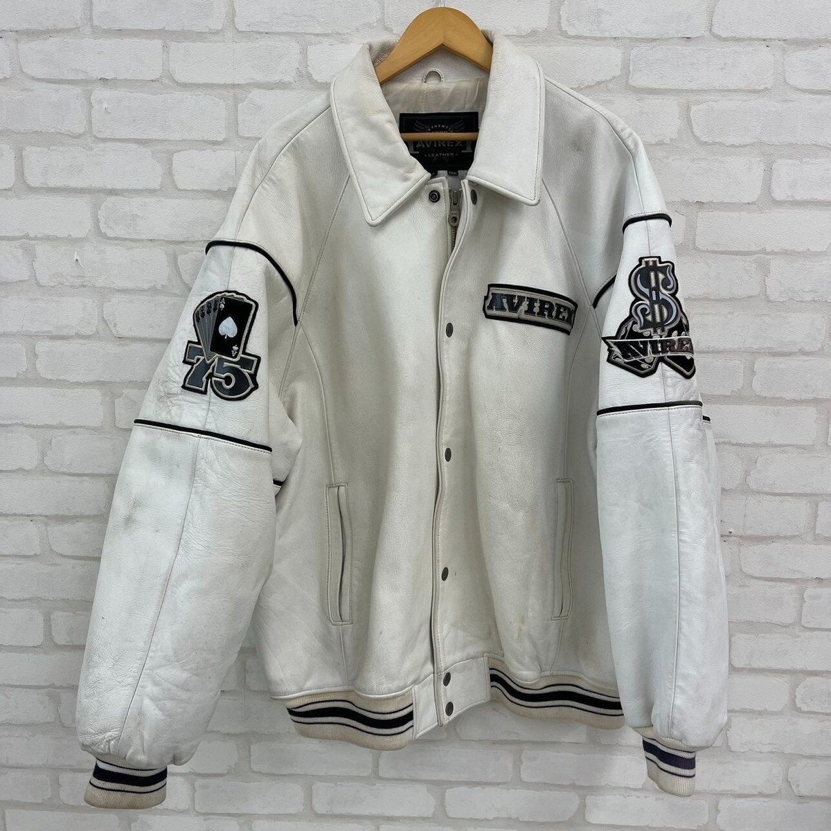 AVIREX U.S.A. ホワイトフェイクレザージャケット 5XL AVIREX USA Authentic Leather Jacket Size XXXL | eBay