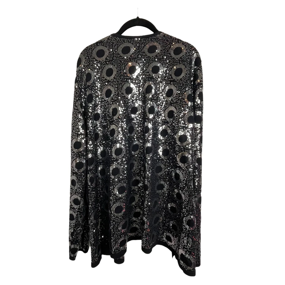 St John  Sequin Open Front Cardigan Black Silver Circular Pattern Size XL - Image 3 of 4