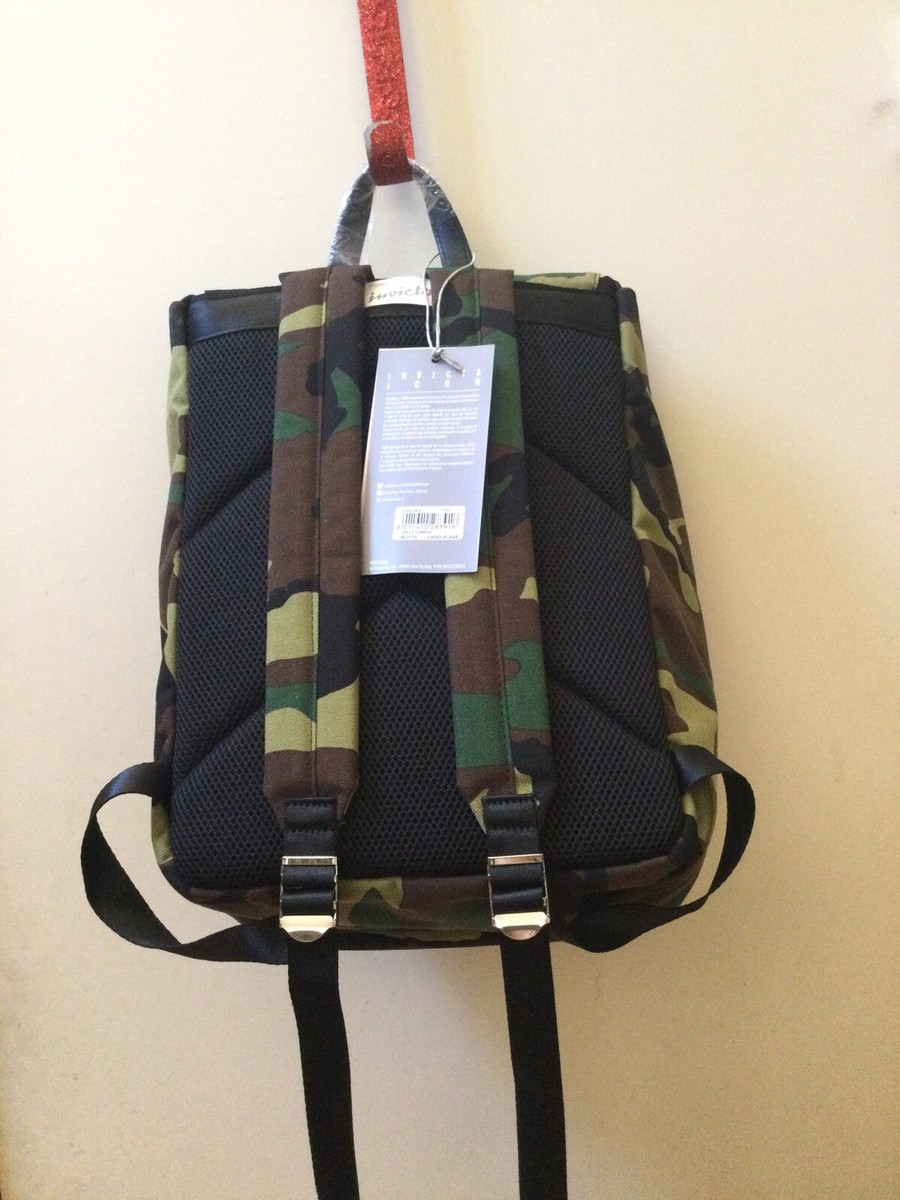 INVICTA NWT CAMOUFLAGE JOLLY BACKPACK CANVAS, LEATHER 11 x 15 x 5