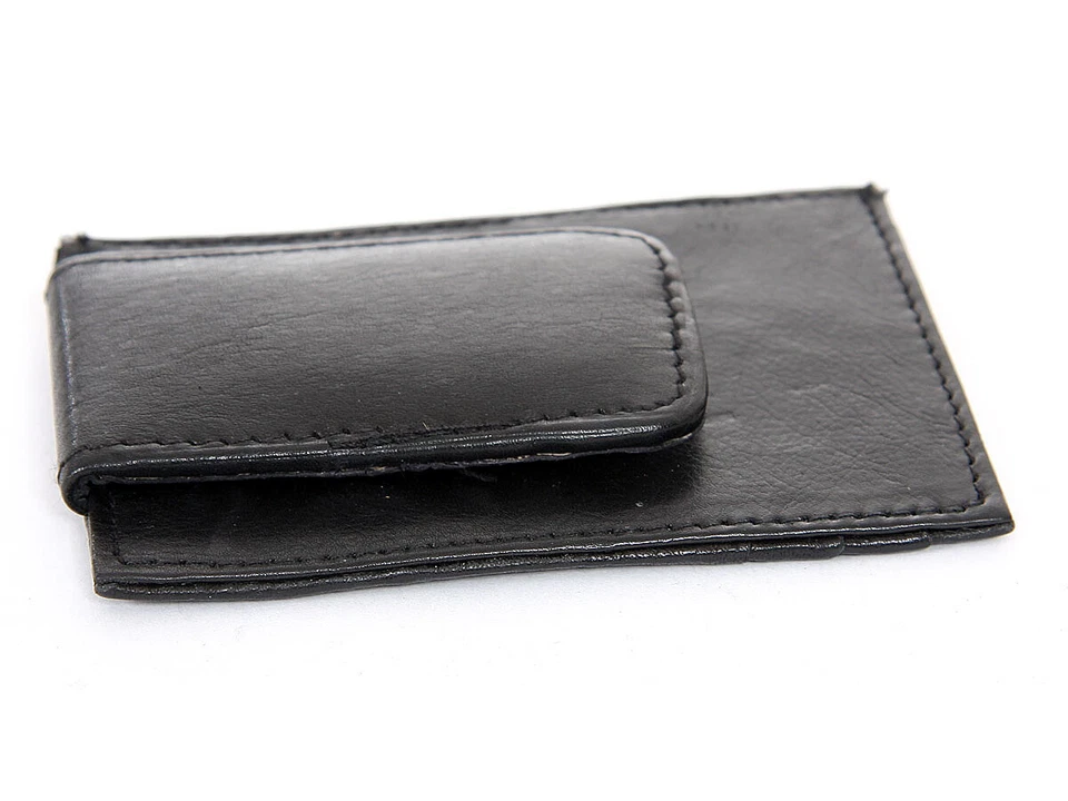 Leather Slim Design Magnetic Money Clip 3 Credit Card Holder Black Men's Wallet Foto 4 de 4