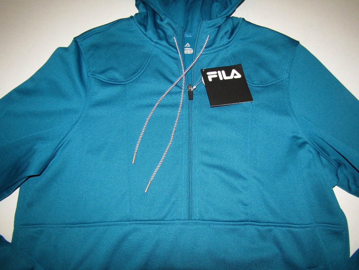 NWT FILA Turquoise Blue Bowery 1/2 Zip Hoodie Media Jacket Coat M