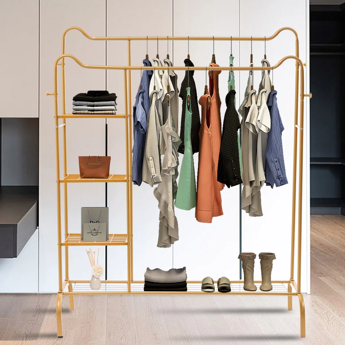 Home Portable Closet Storage Organizer Clothes Wardrobe Bedroom Rack with  Hanger