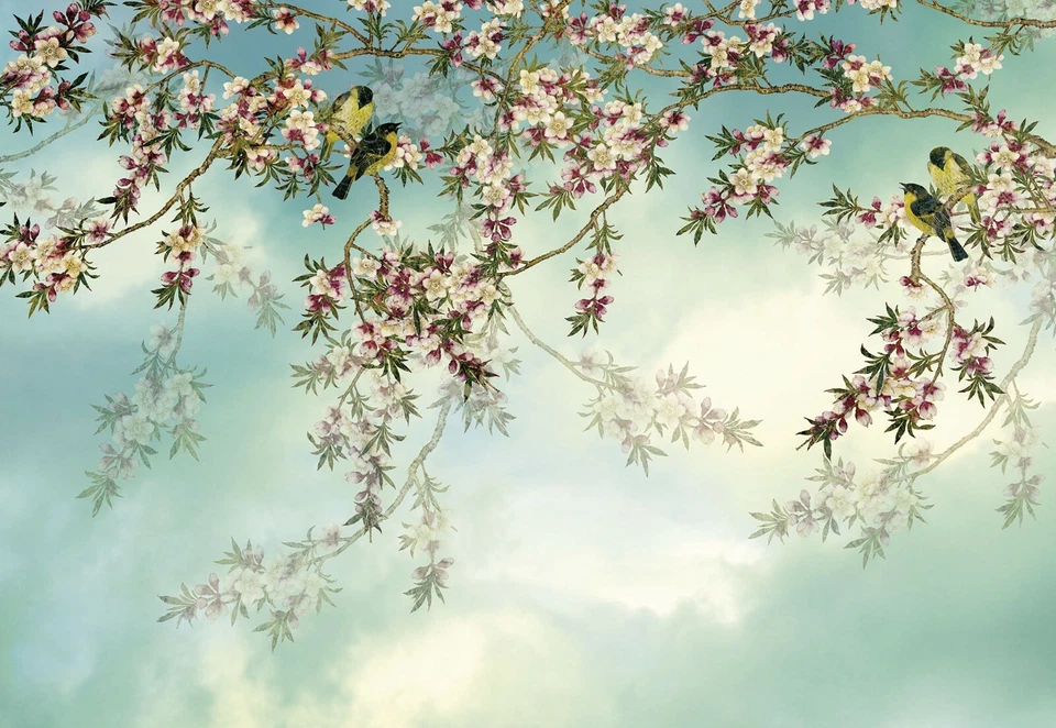 368x254cm Schlafzimmer Wandbild Tapete Japanischer Garten Rosa Blumen - Bild 2 von 4