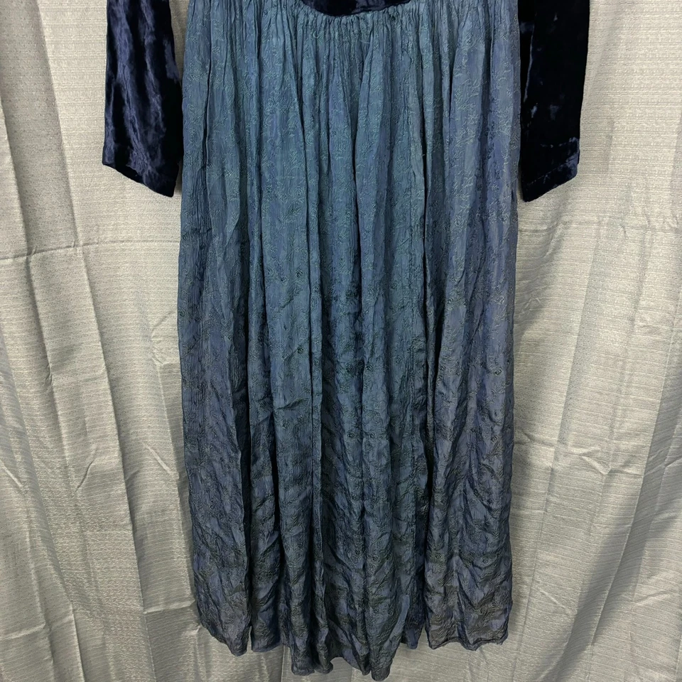 Maxi Vestido Starina II Mujer L Azul Verde Bordado Floral Terciopelo Gótico Bruja Foto 4 de 4