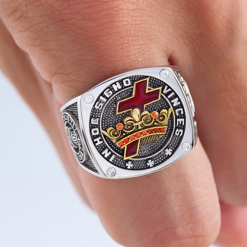 Knights Templar In Hoc Signo Vinces Crusader Masonic Sterling Silver Ring - 第 3/5 張圖片