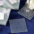 CLEAR 40 Heart and Love Glass Coasters in a Gift Box Party Wedding Decorations