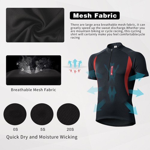 Mens Cycling Jersey Road Bike Shirt Short Sleeve Breathable Quick Dry w/Pockets - Foto 5 di 12
