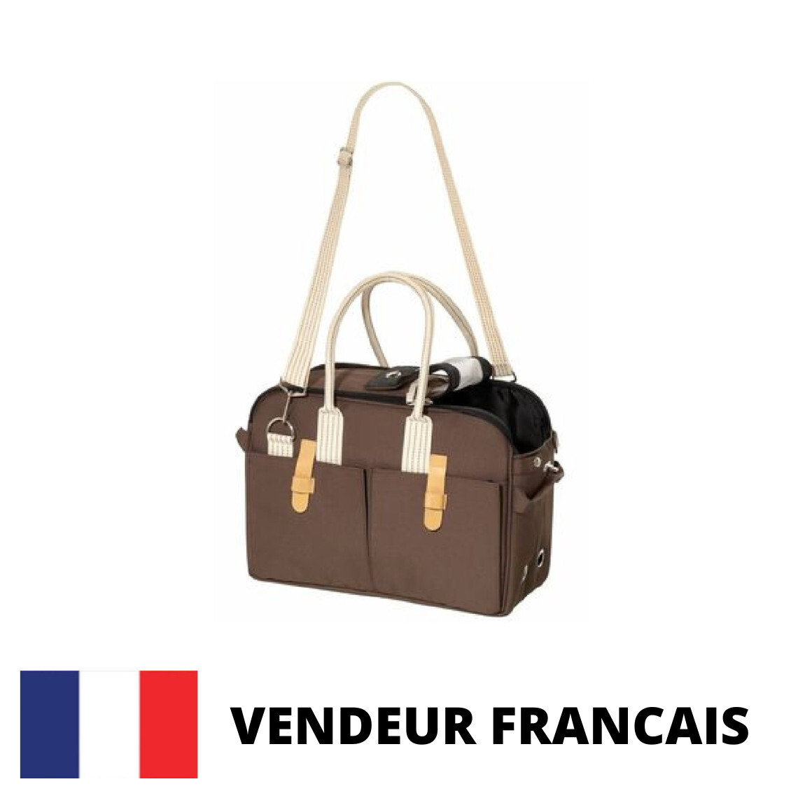 Sac de transport pour animaux chic en toile Oxford marron et finitions soignées