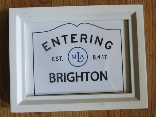 “ENTERING BRIGHTON” Massachusetts SIGN White 8.5 x 6.5 Wall Mount & Table Top