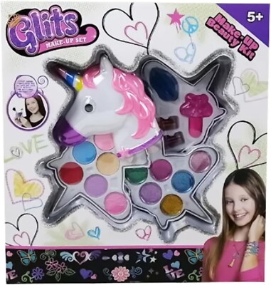 YSAMAX Einhornförmiges Make-up-Set für Kinder, dreilagiges Kosmetik-Set mit Etui