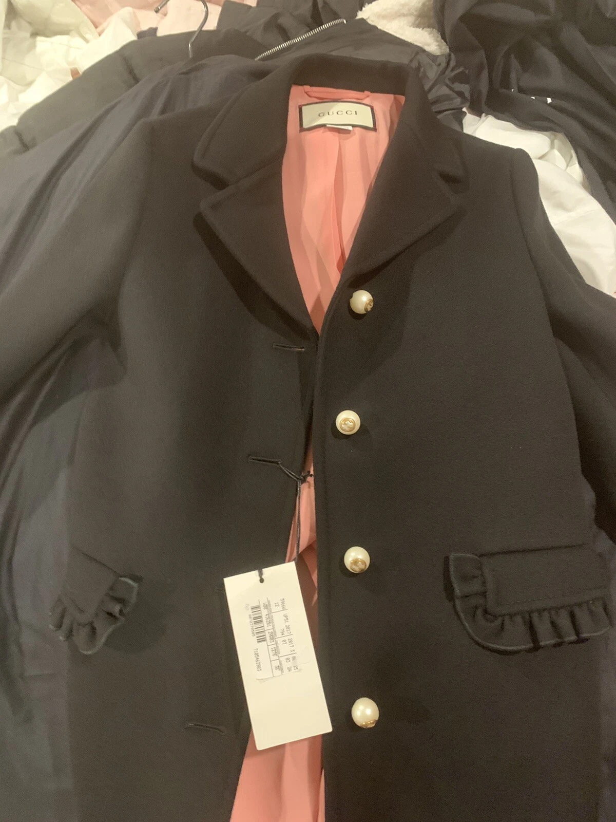 GIACCA INVERNALE GUCCI NUOVA CON ETICHETTE IN LANA CAPPOTTO NERO ARRICCIATA GG PERLA TAGLIA 36 XS S