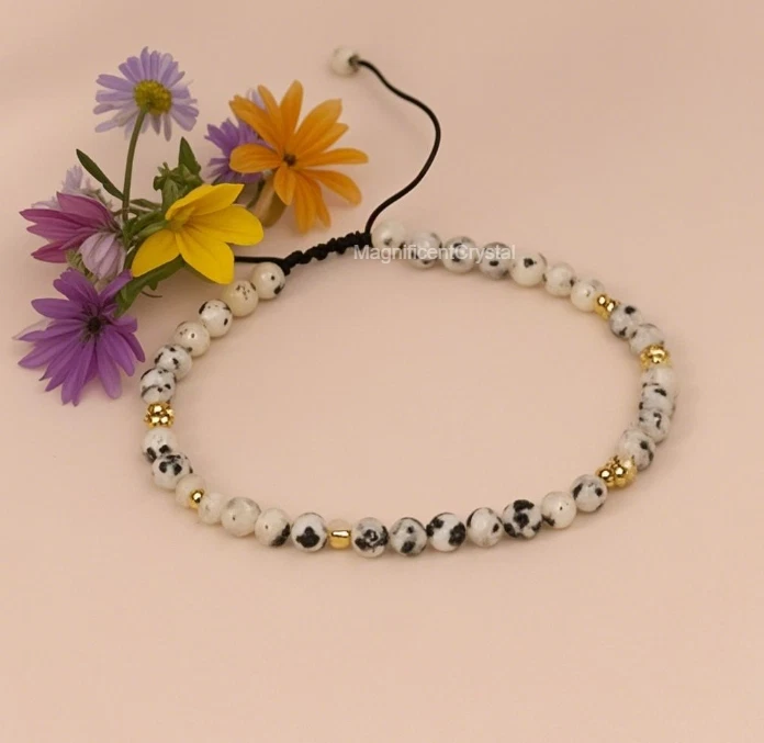 Pulsera Delicada Cuentas de Jaspe Dálmata Curación Reiki Joyería Regalo Día de la Madre Foto 2 de 4