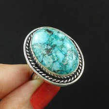 Natural Larimar Oval Gemstone 925 Sterling Silver Ring Size-8.5 US