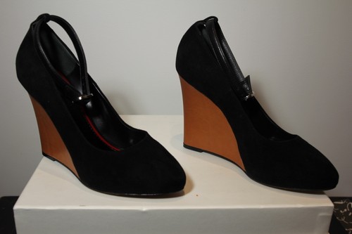 AUTHENTISCHE Celine schwarze Wildlederschuhe mit Farbblock und Keilabsatz/Größe 36