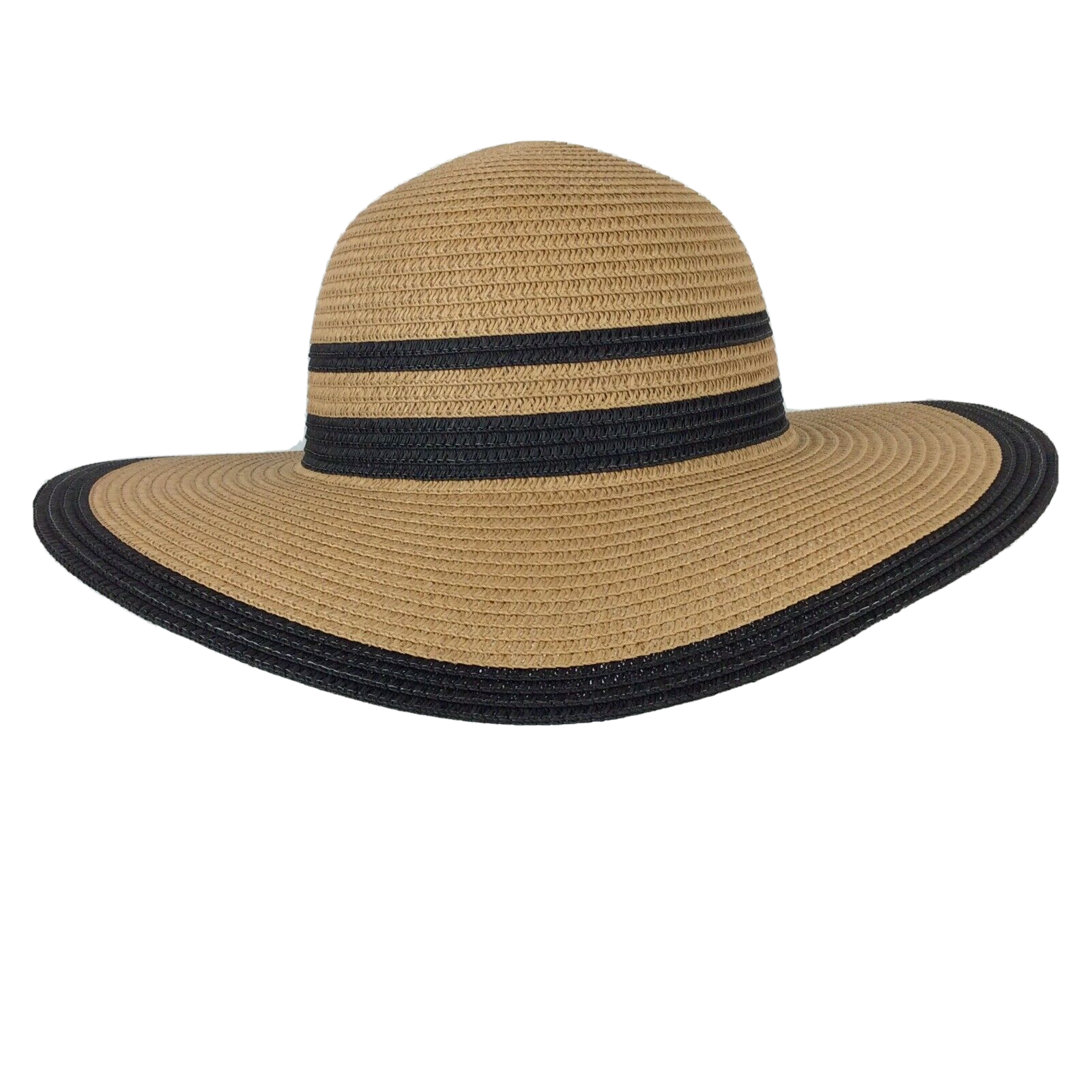 Straw Sun Hat Beige Black Trim Womens Face Protection Fashionable One Size