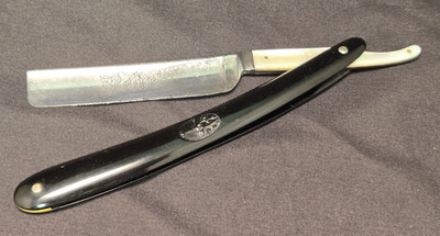 H. Böker Etched  Pearl  Straight Razor   Mother of Pearl Tang   Tree Brand Scale
