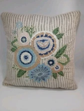 Pier 1 Textured Embroidered Stripe Throw Pillow With Insert 15"