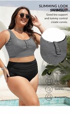 Yonique Plus Size 2 Piece Swimsuit Womens High Waisted Bikini Tummy Control 16W