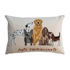 Cotton Pillow Cover with Embroidered Dogs and Message, Multicolor
