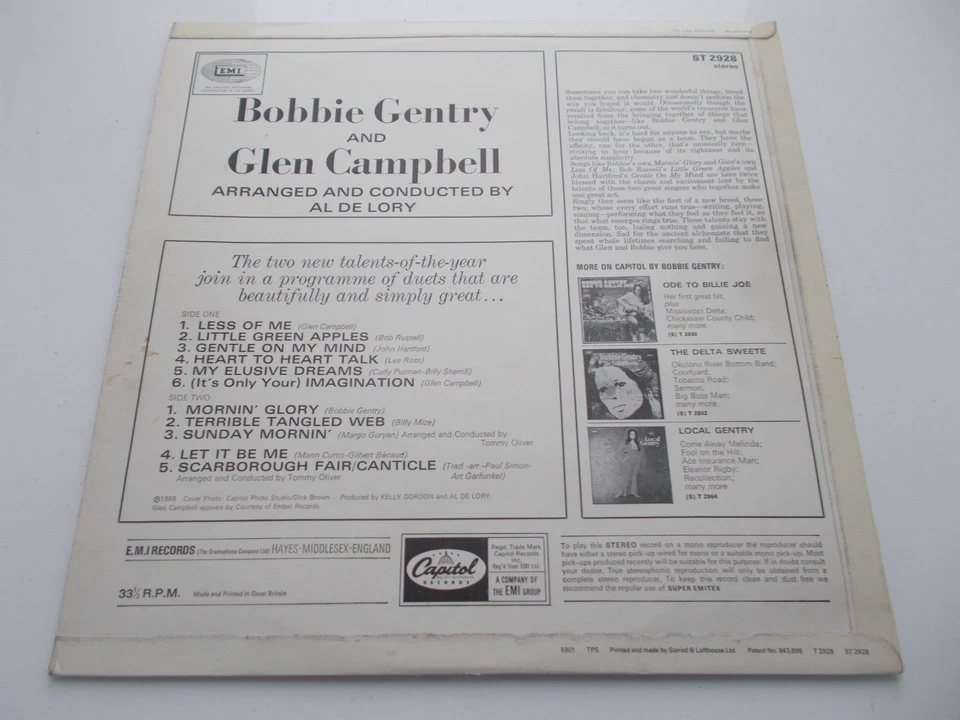 1968 "Bobbie Gentry and Glen Campbell" Orig. UK EMI LP - Image 3 of 4
