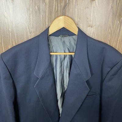 Pronto Uomo Italy Made Blazer Jacket Mens 44L Blue Solid 100% Wool Two Buttons