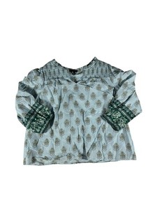 Talbots Petite Smocked Blouse 100% Cotton Floral Print Long Sleeve Top LP