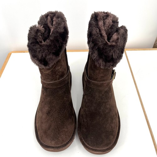 LAMO Leather Boots Dark Brown Size 10 Women's Ankle Straps Fur Trim Slip-On - Picture 5 of 12