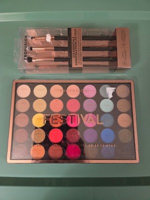 Profusion Festival 35 Shade Eyeshadow Palette +Eye Essentials 3pc Brush Set READ