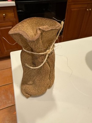 Vintage 6.5'' Burlap Sack Texture Brown Ceramic Clay Art Glazed Vase Nature BAG