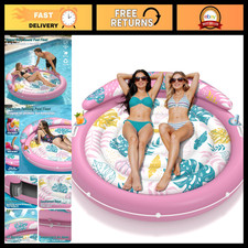 Extra Large Inflatable Tanning Pool Float - Heavy Duty Round Raft with Cup Holde