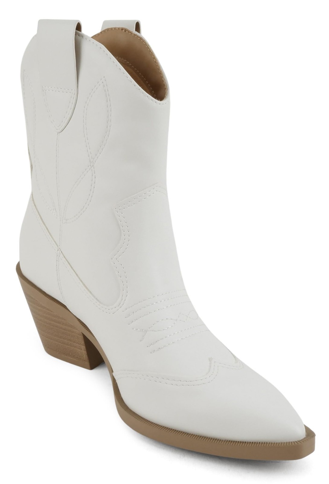 Soda Women Ankle Boots Western Cowboy Block Heel Stitched Booties INCITY-S White image 3