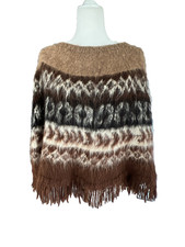 Vintage Alpaca Connection Handmade 100 Alpaca Wool Poncho Bolivia Boho Fringe