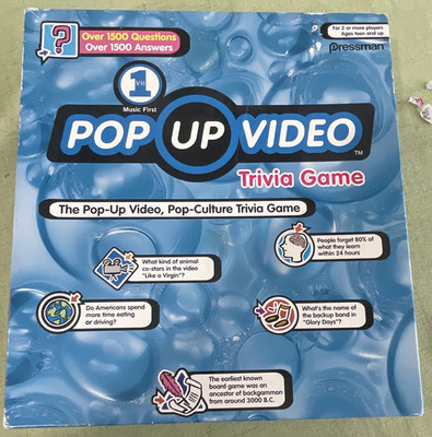 Pressman Pop Up Video Trivia Game Pop Culture Electronic 2+ Players 17+