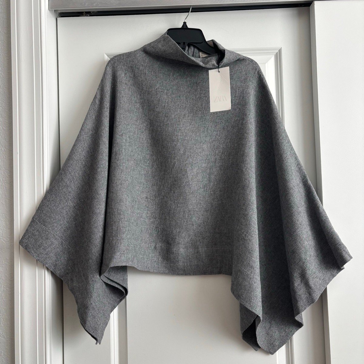 NWT ZARA MANTECO Wool Blend Oversized Cape Grey High Neck Poncho