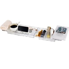 Expandable Bathtub Tray for Tub, Clear Acrylic Bath Caddy with Anti-Slip Desi...