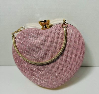 Evening Shiny Heart Clutch Purse Chain Shoulder Bag Wedding Party Gold  Handbag