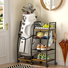 Golf Bag Garage Storage Rack with Wheels, Organizer for Single Golf Bag and Equi